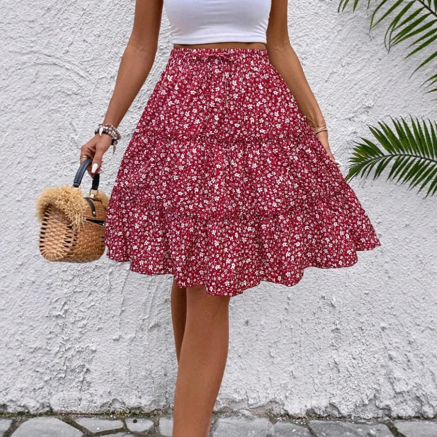 Women's Floral Leisure Vacation Elastic Waist Skirt