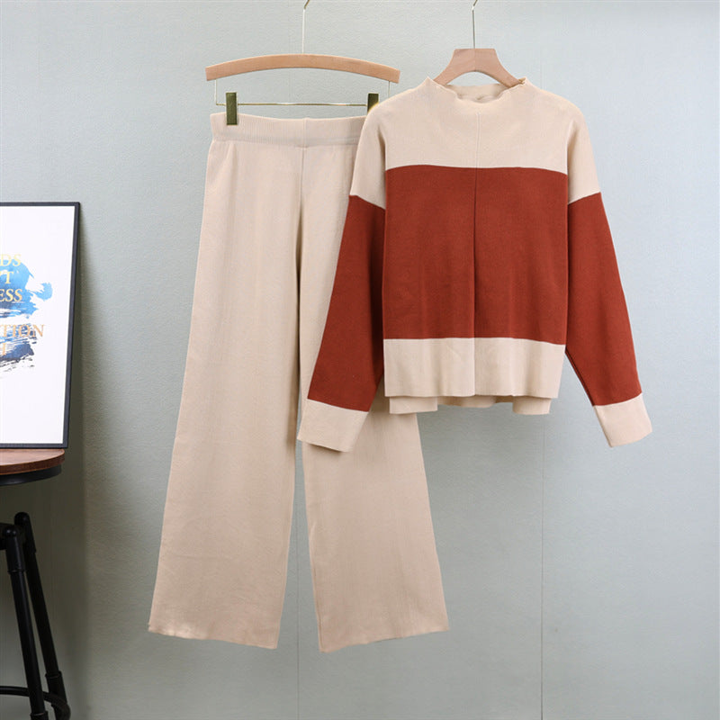 Women's Color Matching Round Neck With Wide Leg Sweaters