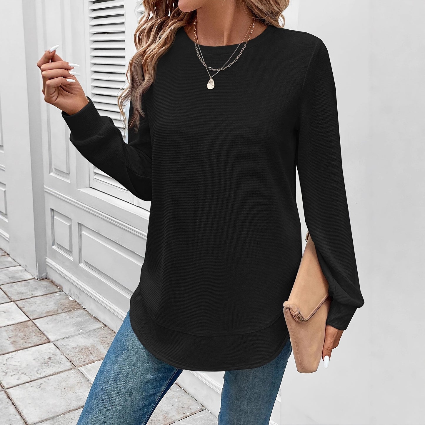 Women's Casual Round Neck Elegant Solid Color Knitted Tops