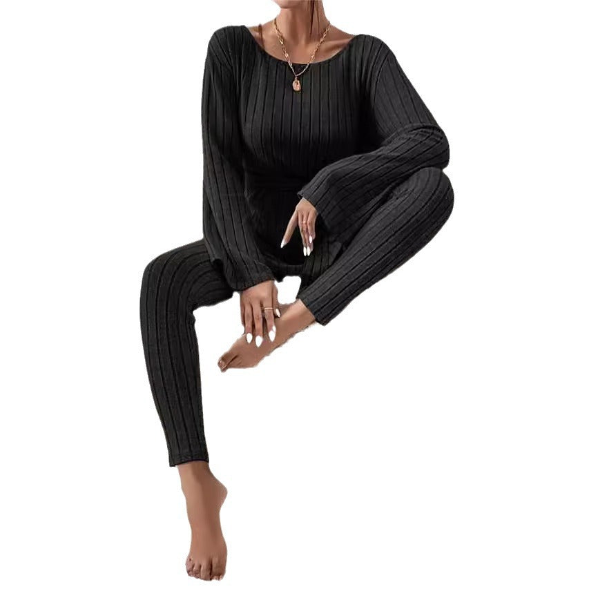 Women's Solid Color Belt Trousers Two-piece Set Fashion Casual Suit