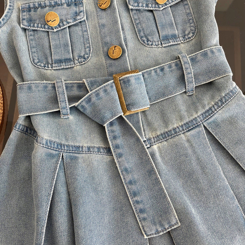 Children's Sleeveless Western Style Summer Denim Little Children's Dress