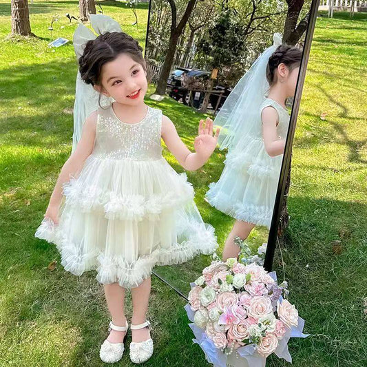 Children's Western Style Sequined Vest Umbrella Princess Korean Children's Dress