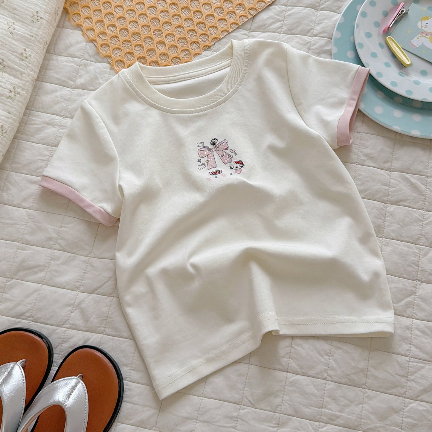 Children's Organic Pure Cotton Trendy Seamless Digital Spray Printing Embroidery Children's T-shirt
