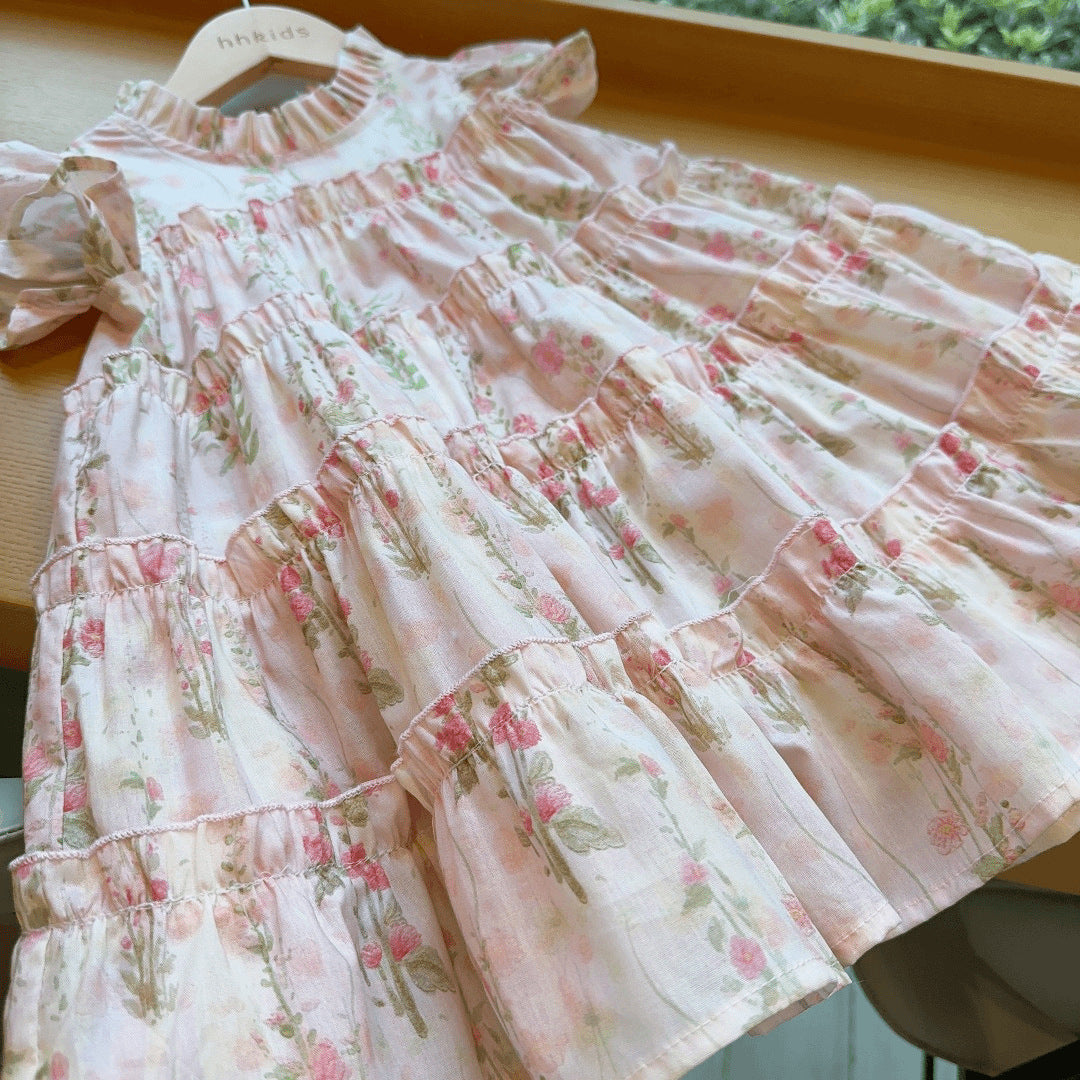 Fashionable Floral Korean Style Cotton Vacation Princess Children's Dress