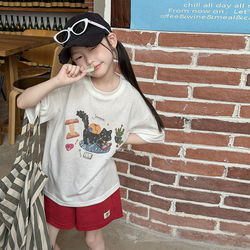 Children's Style Half Sleeve Cotton Cool Lightweight Breathable Top Cartoon Children's T-shirt