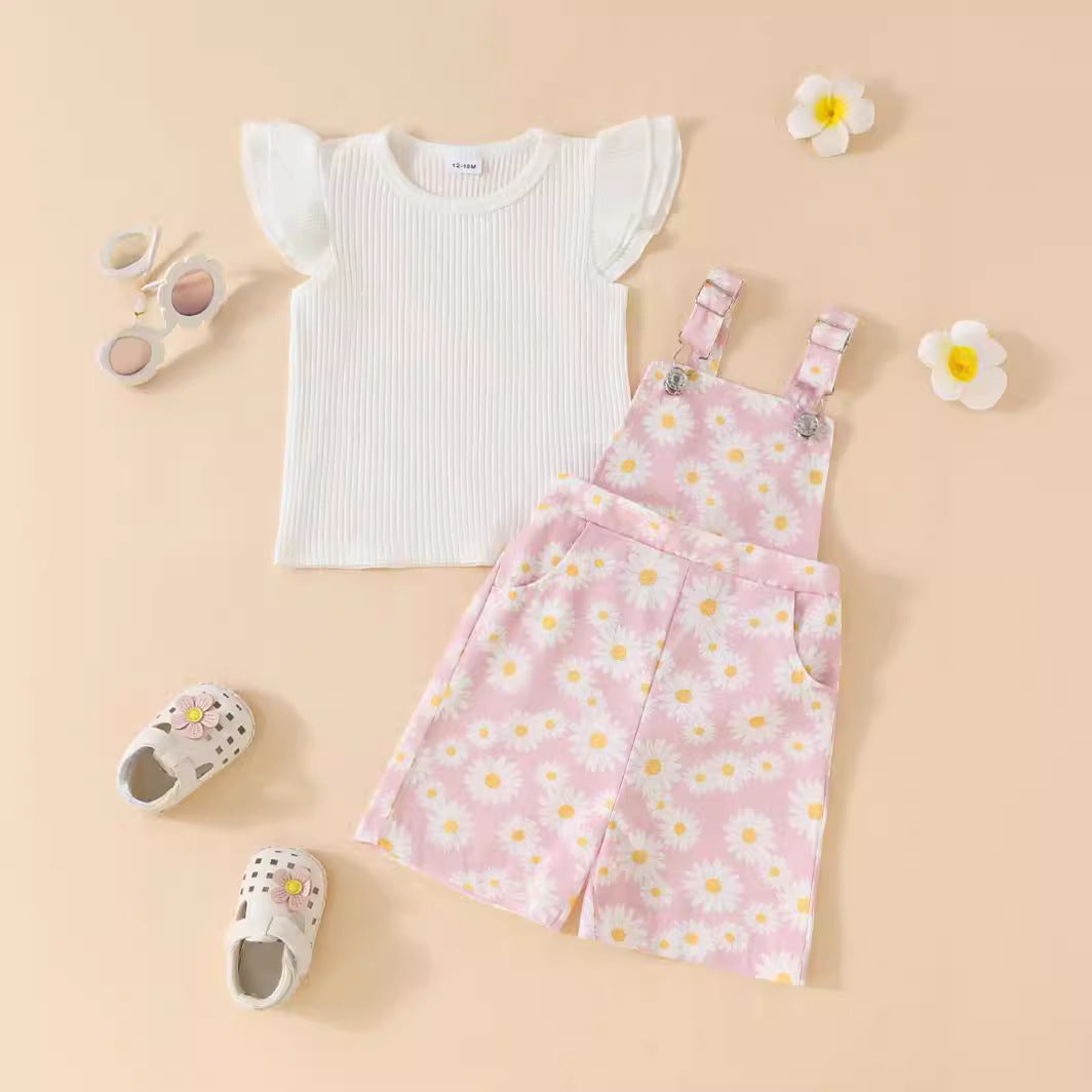 Cute Sunken Stripe White Flying Sleeves Children's Suit