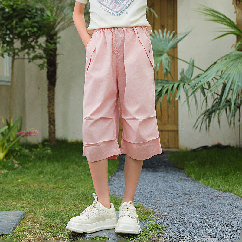 Summer Thin Cropped Medium Big Large Size Loose Cargo Children's Pants