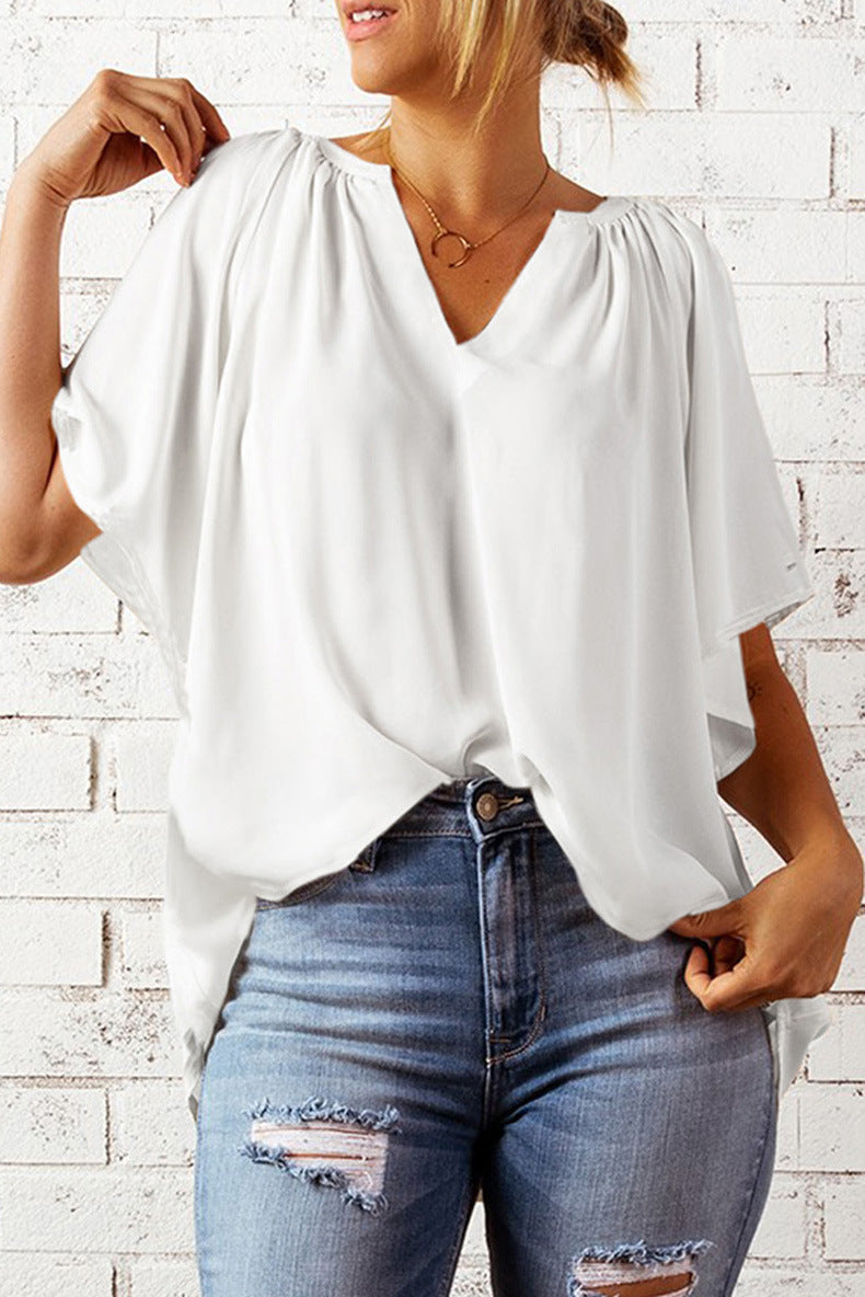 Classy Women's Summer Loose-fitting Casual T-shirt Lace Shirt, Chiffon Shirt