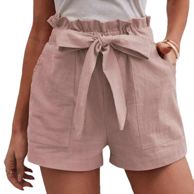Women's Loose Linen Leisure Pocket Solid Color Large High Waist Wide Casual Pants