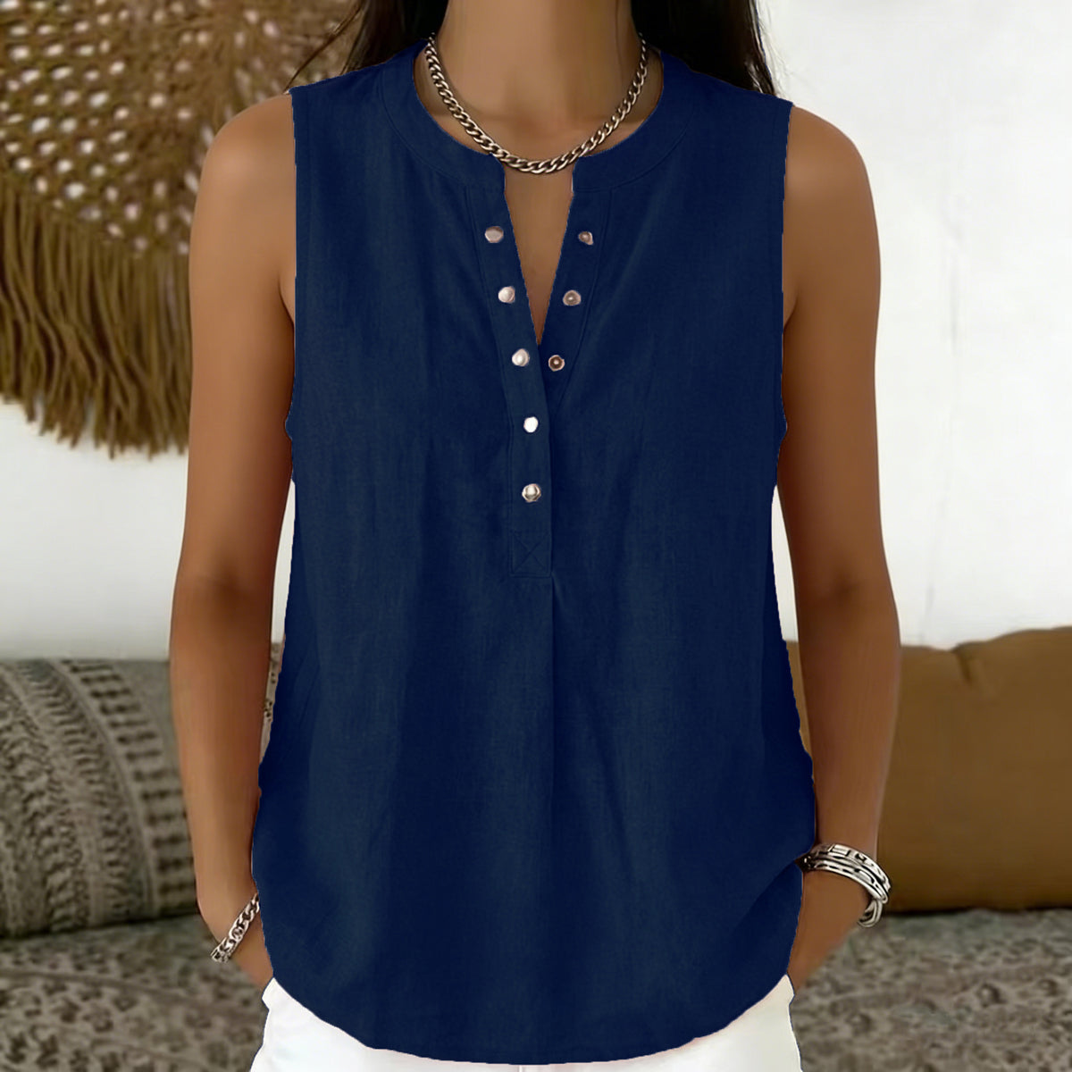 Women's Summer Loose Comfortable Sleeveless Solid Color Blouse