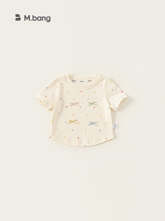 Children's Sweet Bow Top Polka Dot Round Neck Little Children's T-shirt
