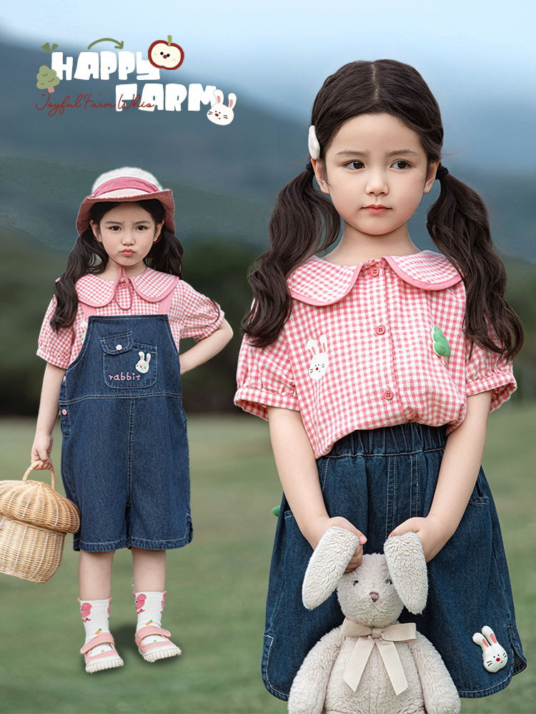 Children's Farm Mania Series Summer Yarn-dyed Plaid Children's Suit