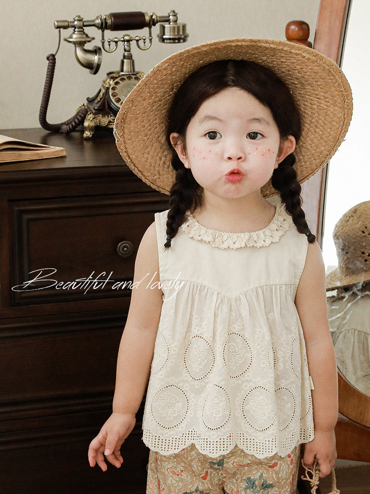 Children's Shirt Summer Fashion Jacquard Flower Ear Collar Breathable Children's T-shirt