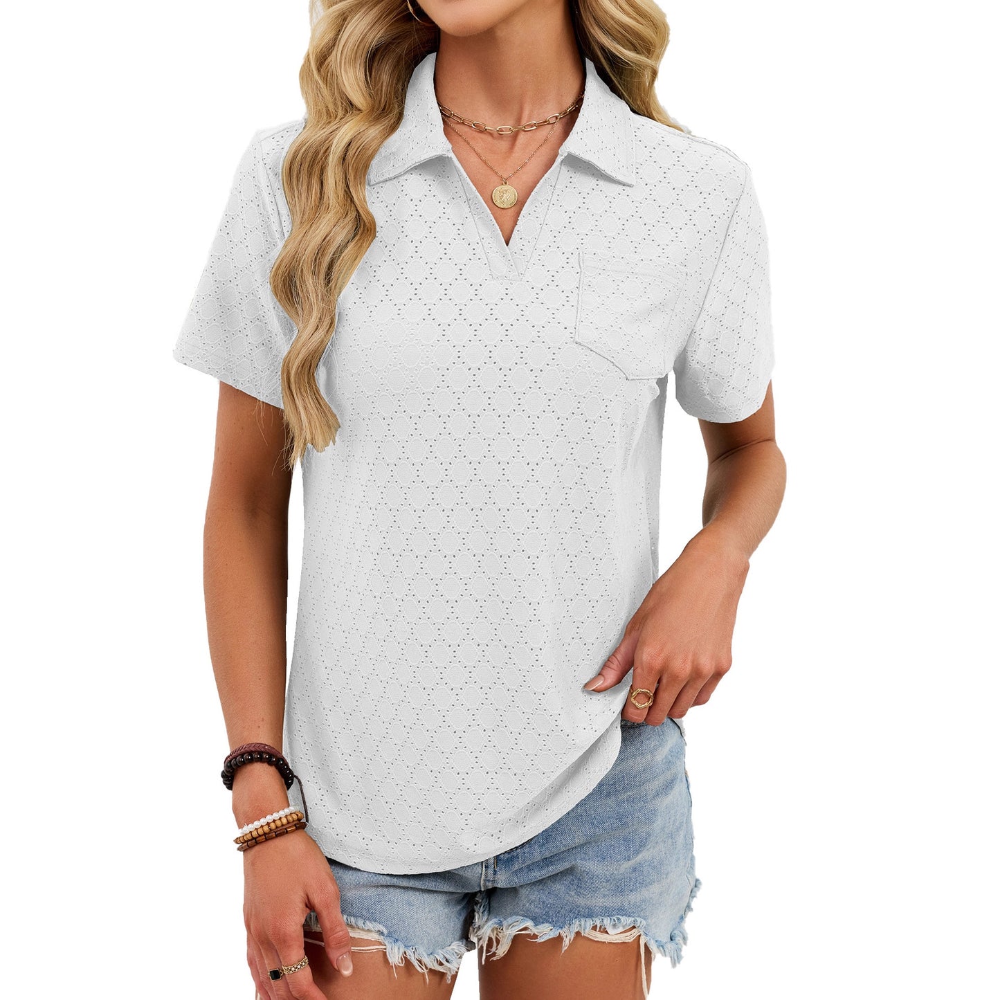 Women's Summer Sleeve Lapel Pocket Loose Shorts