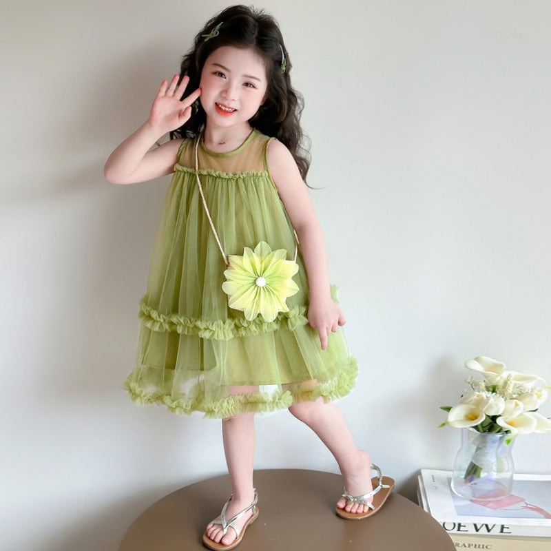 Sweet Mesh Sleeveless Vest Summer Thin Clothing Children's Dress
