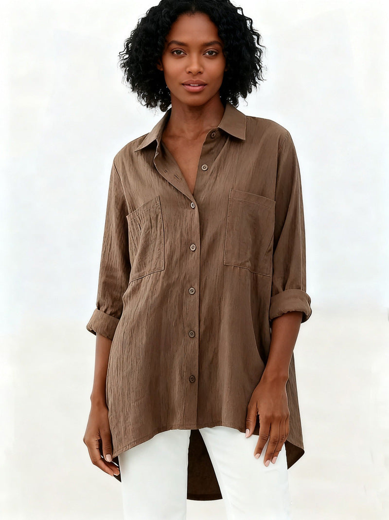 Women's Loose Cotton Linen Shirt Long Sleeve Tops