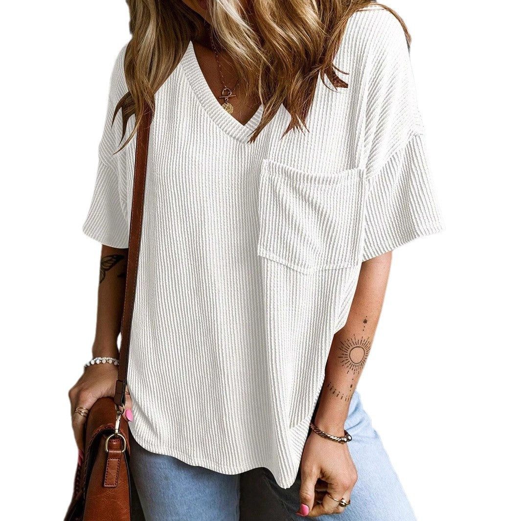 Women's Fashionable Two-color Twisted Pullover Short-sleeved For Women's T-shirt