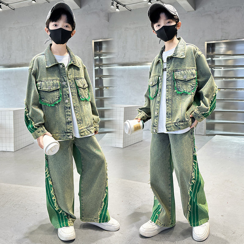 Children's Boys American Denim Medium Big Trendy Coat Fashionable Spring Children's Suit