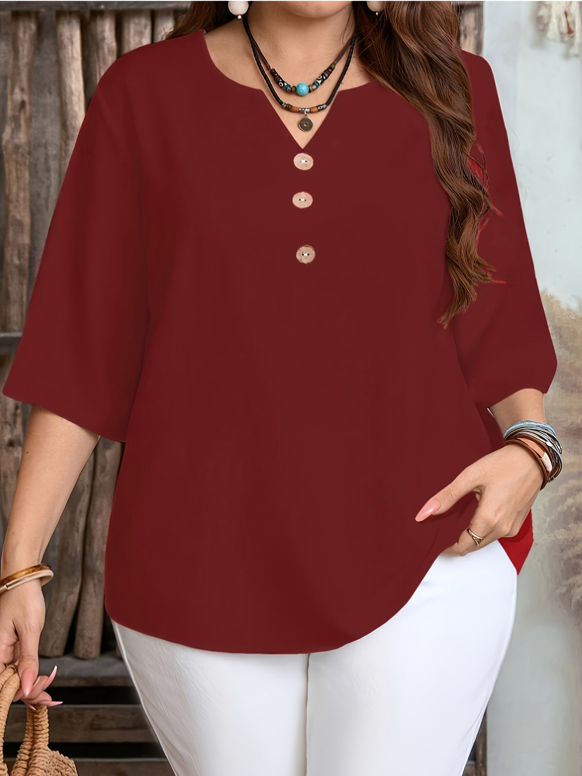 Women's Casual Printed Fastener Decoration Loose Sleeves Large Size T-shirt