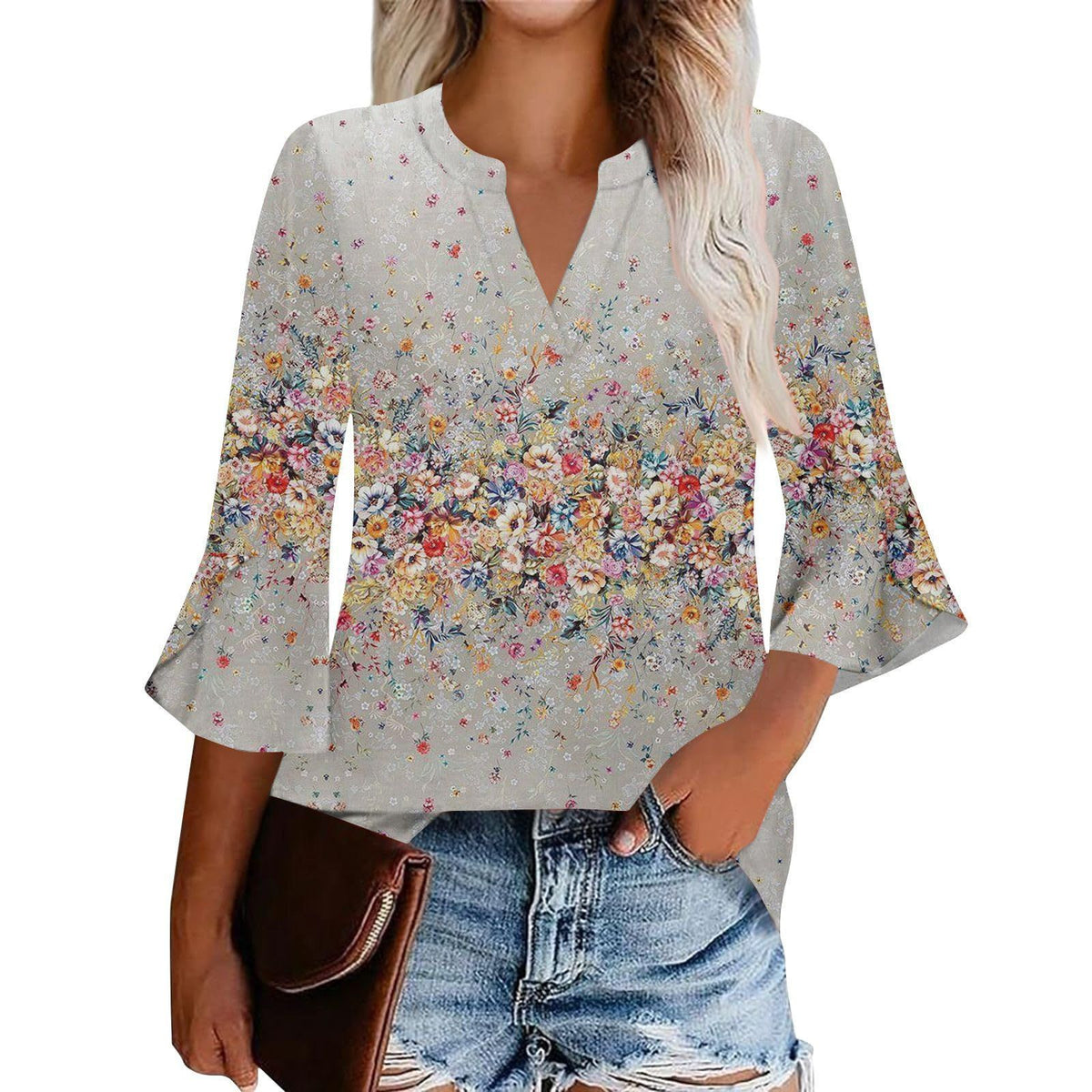 Women's Shirt Petal Sleeve Fashion Printed Loose Blouse