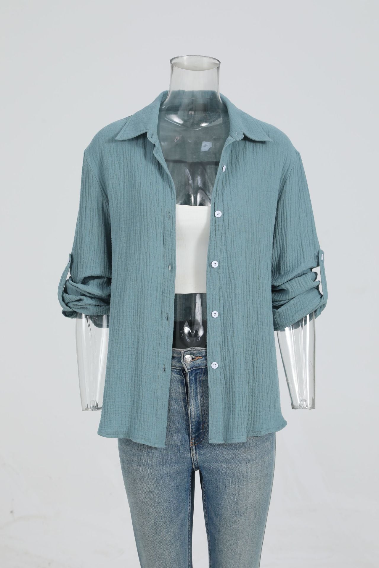 Long Sleeve Lapel Button Shirt Cuff Blouse