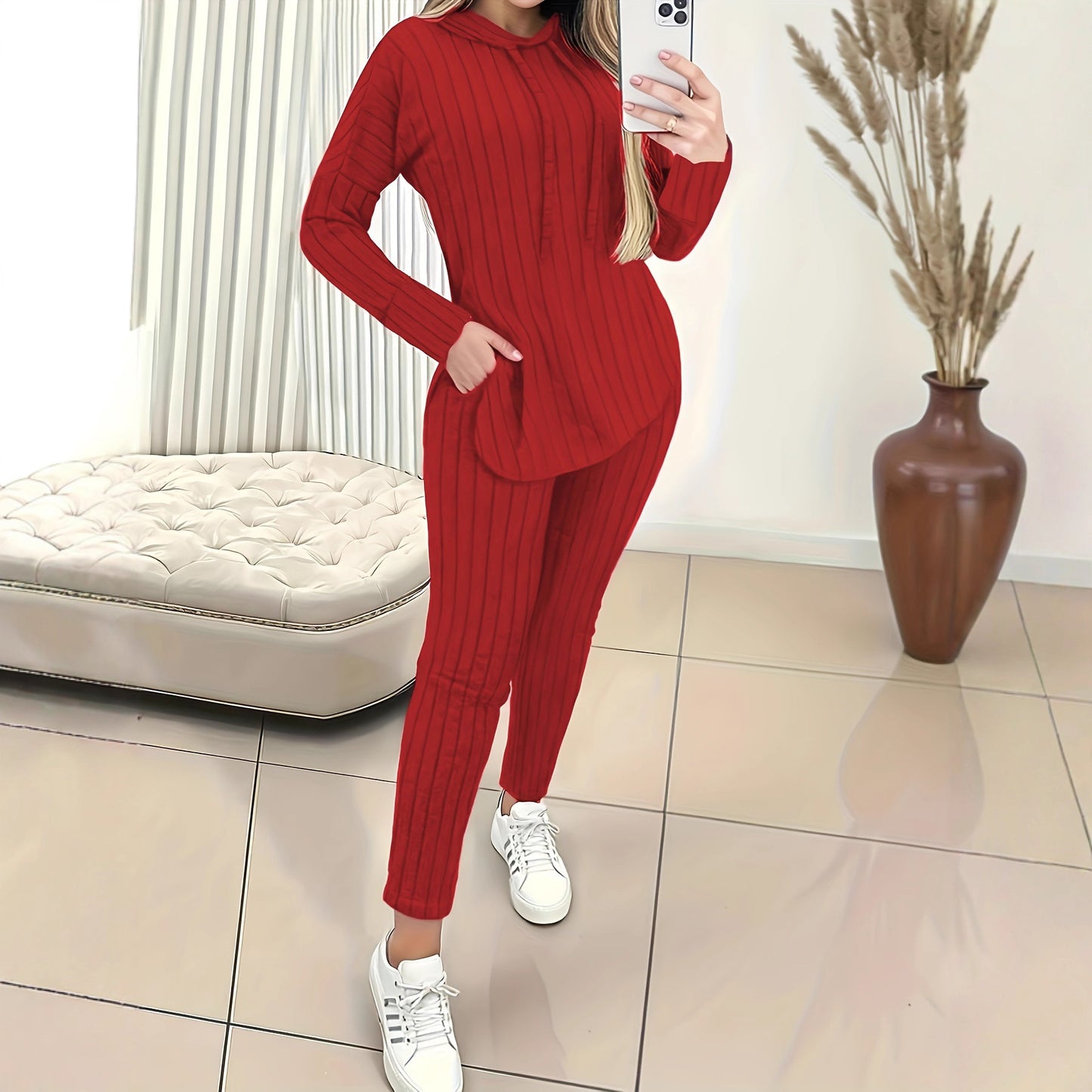 Women's Wear Long Sleeve Comfortable Sunken Stripe Hooded Fashion Casual Suit