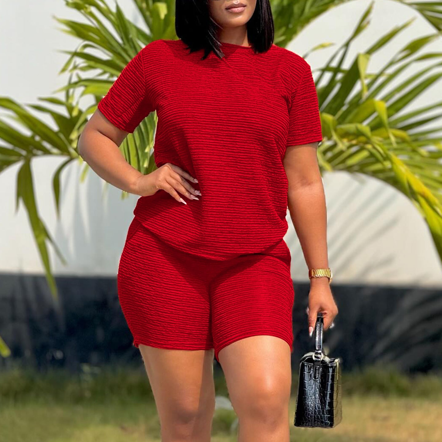 Women's Set Summer Loose Solid Color Short-sleeved Tops