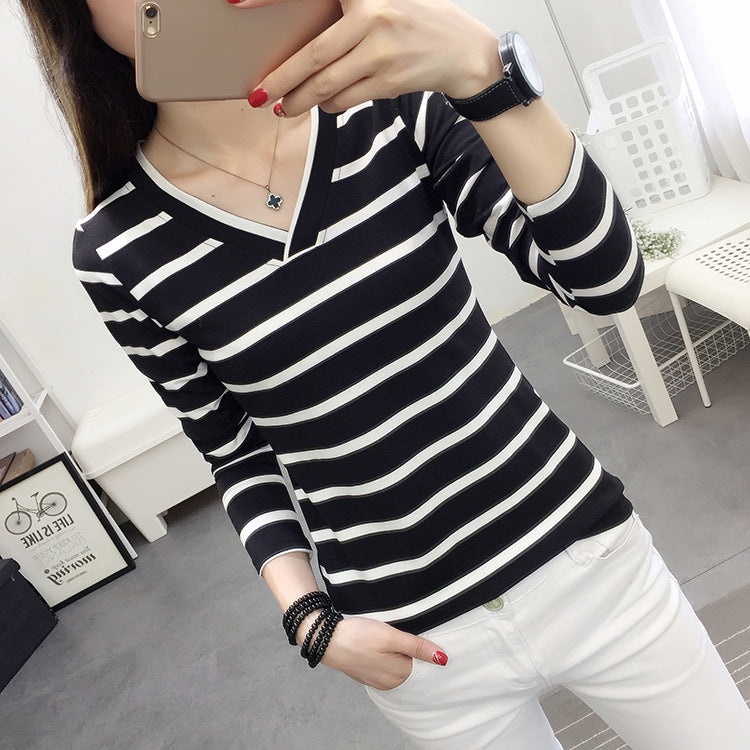 Women's Sleeve Bottoming Shirt Striped Minimalist Solid Women's T-shirt