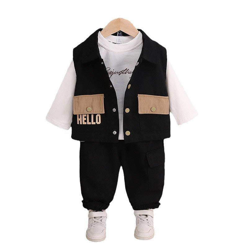 Children's Boy's Waistcoat Three-dimensional Overalls Letter Printing Spring Clothing Casual Handsome Children's Suit