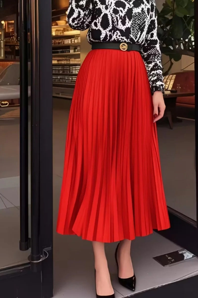 Women's High-grade Pleated Draping Effect Solid Color Wide Hem Skirts