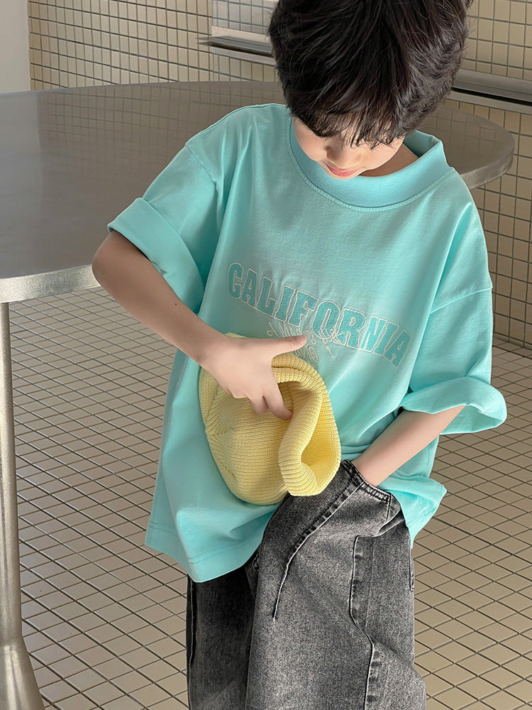 Children's Bright Color Short Sleeve Loose Breathable Children's T-shirt
