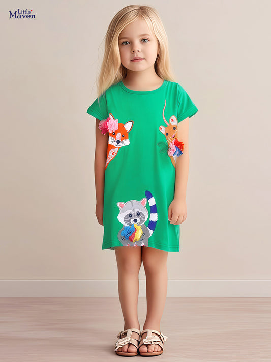 Summer Cartoon Short Sleeve Shirt Affixed Cloth Embroidered Children's Dress