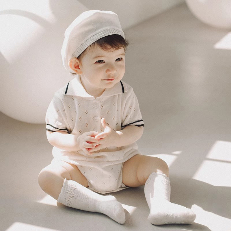 Thin Class Short-sleeved Triangle Jumpsuit Knitted Hollow Romper Jumpsuit, Climbing Suit