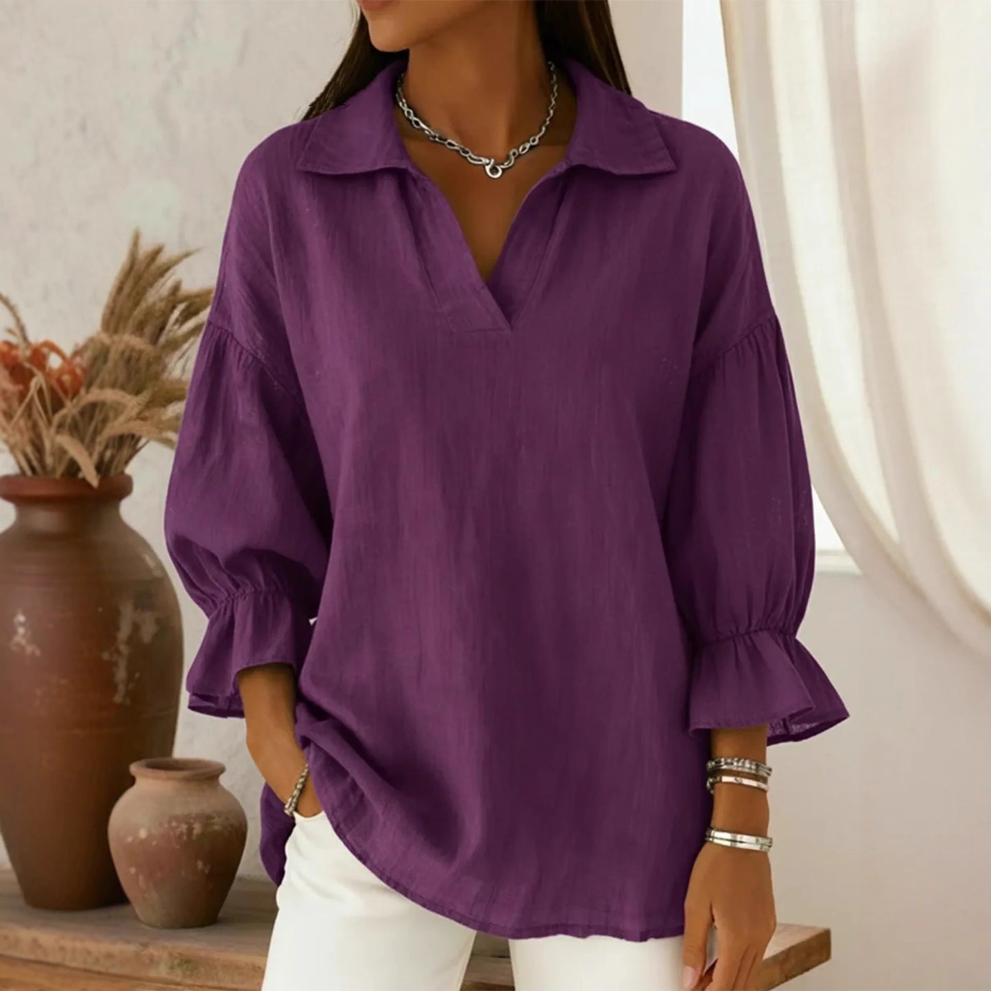 Women's Solid Color Casual Loose Stylish Long Blouse
