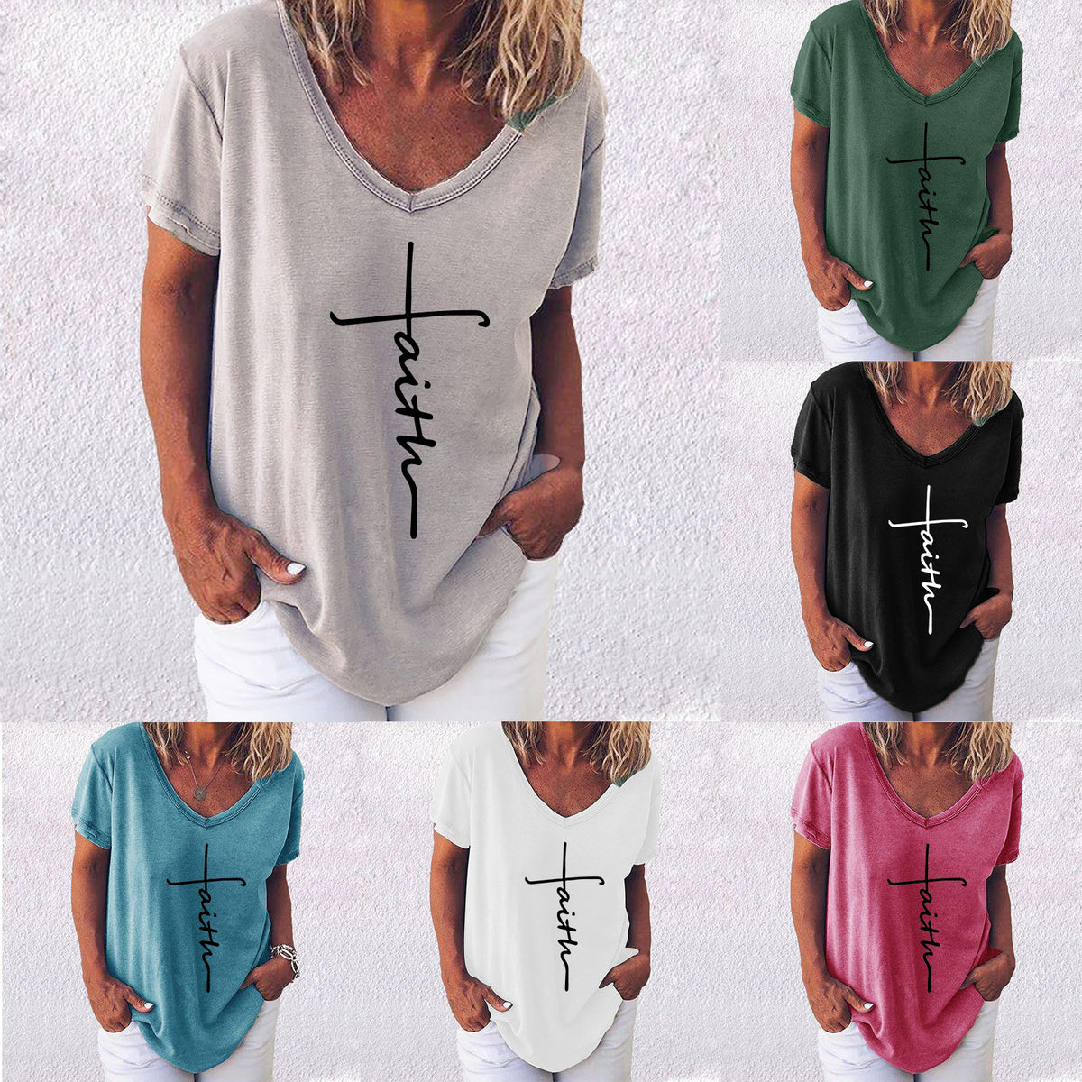 Women's Summer Casual Cross Printed Sleeve Women's T-shirt