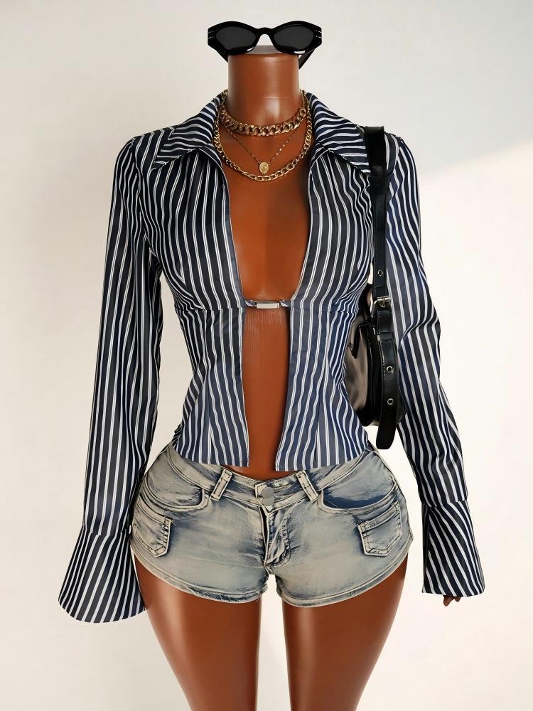 Women's American Street Hot Striped Sexy Slim Blouse