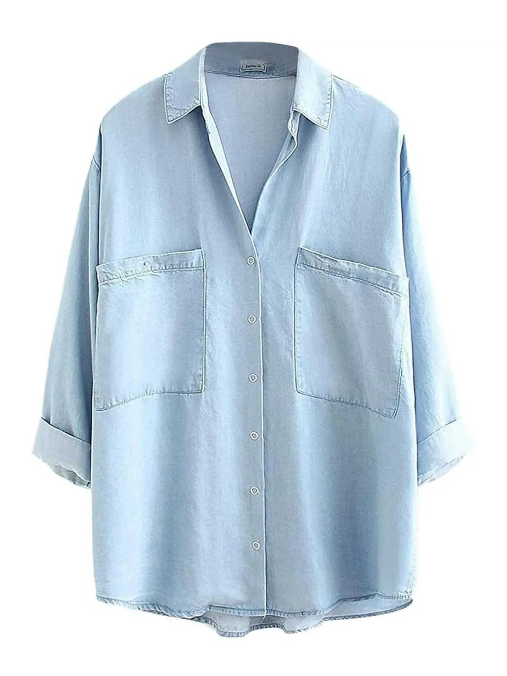 Women's Shirt Loose Three-quarter Sleeve Double Pocket Versatile Large Blouse