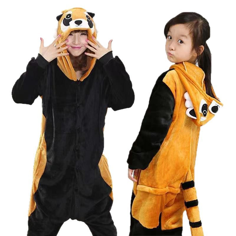 Children's Black Cat Leopard Print Flannel Cartoon One-piece Pajama Jumpsuit, Climbing Suit