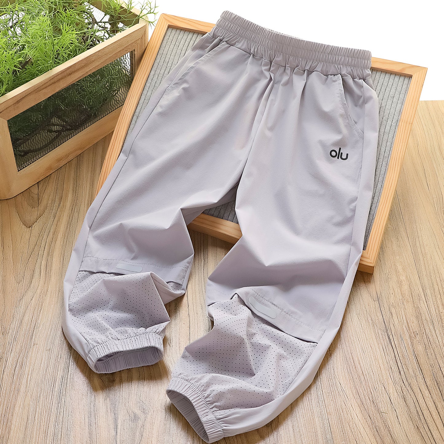 Children's Air Conditioning Calf Mesh Reflective Stripe Three-dimensional Net Waist Children's Pants