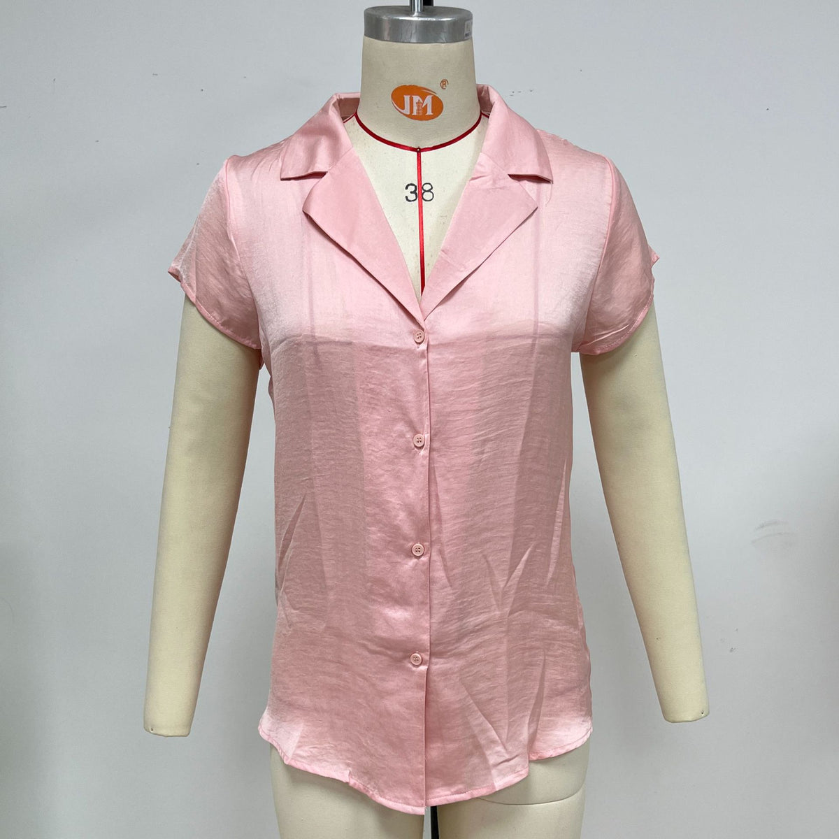 Women's Summer Solid Color Satin Sleeve Lapel Blouse