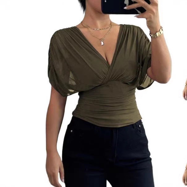 Women's Casual Hot Flying Sleeve Solid Color Women's T-shirt