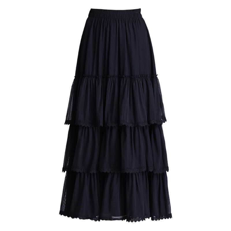 Women's Fairy Mesh A- Line Pleated Cake Gauze Drape Skirt