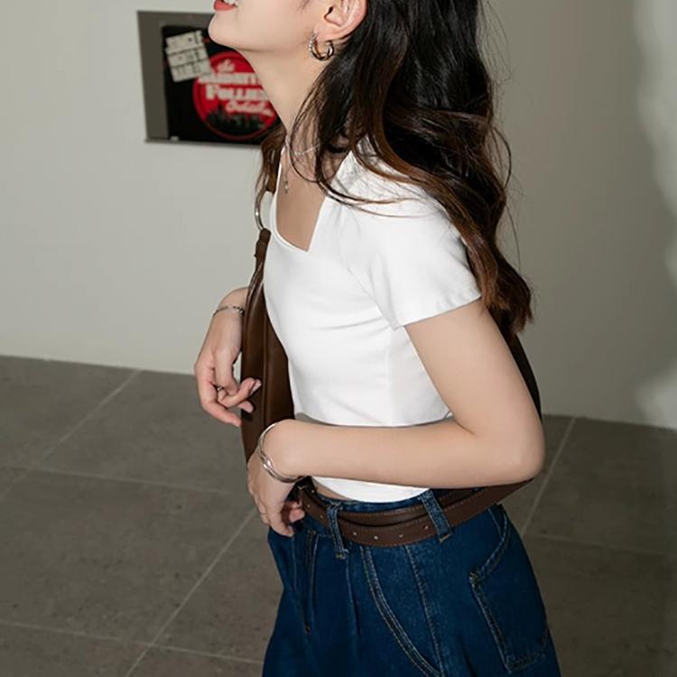 Summer White Skinny High-waisted Chic Bottoming Women's T-shirt