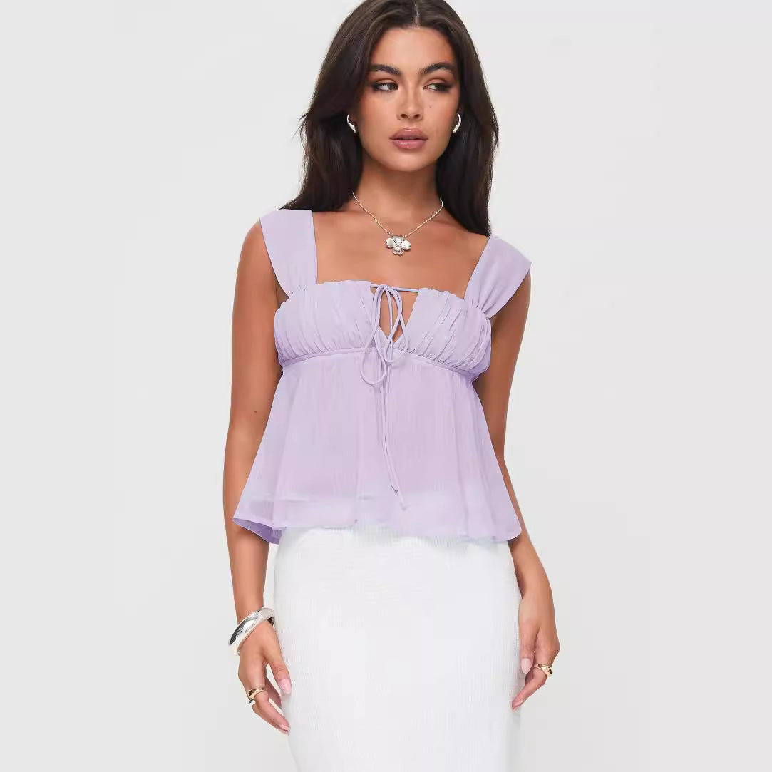 Temperament Square Collar Sling Solid Color Small Vest/suspenders/tube Top