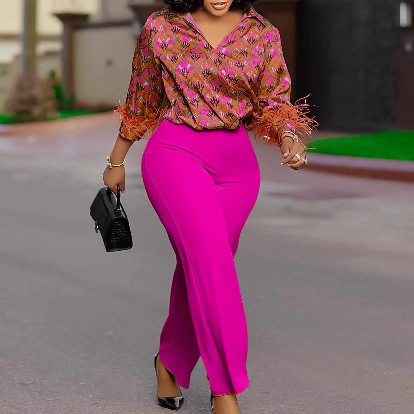 Women's Printed Long-sleeved Shirt Elegant African Fashion Casual Suit