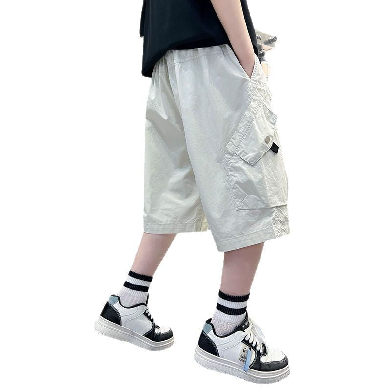 Children's Medium Big Casual Korean Style Cropped Clothing Work Clothes Middle Children's Pants