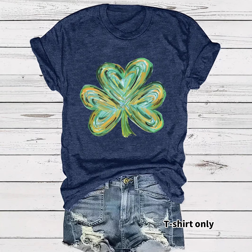Women's Summer Green Clover Print Round Neck Clothing