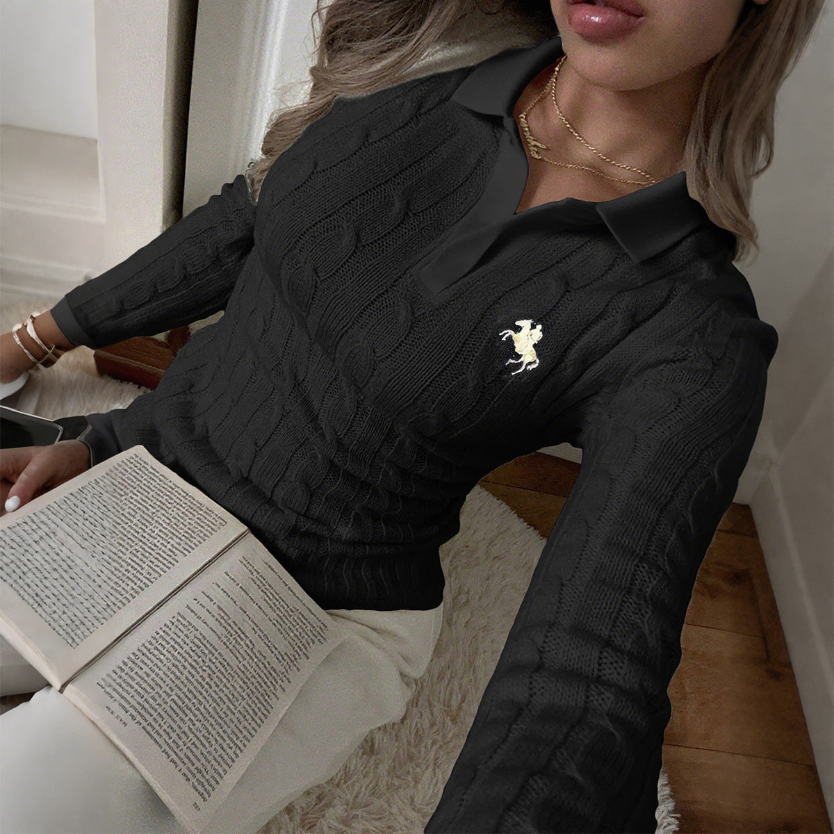 Women's Minimalist Long Sleeve Shirt Collar Inner Tops