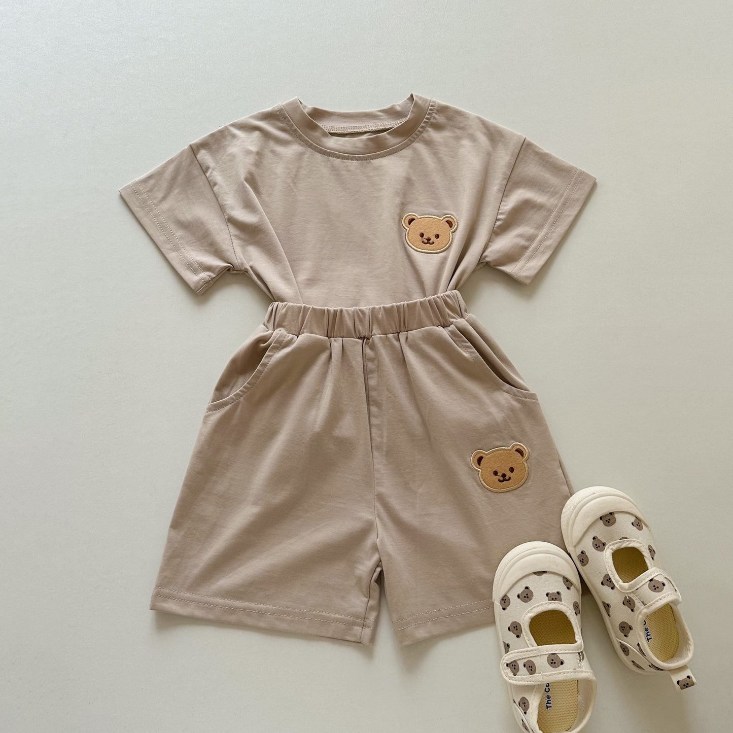 Thin Little Bear Cartoon Infant Clothes Short Sleeve Shorts Split Children's Suit