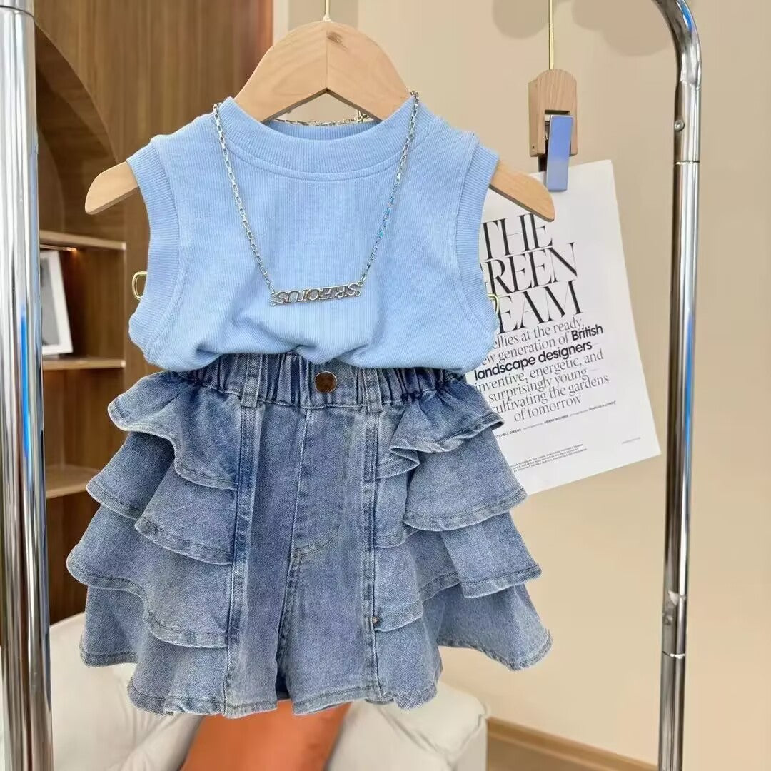 Summer Korean Style Sleeveless Vest Solid Color Fashionable Stylish Children's Suit